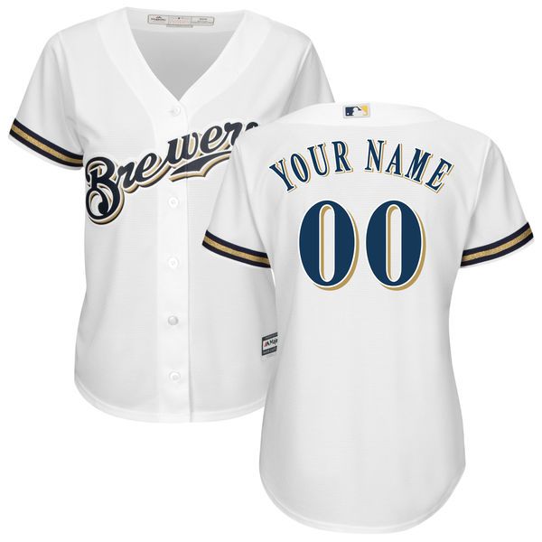 Women Milwaukee Brewers Majestic White Home Cool Base Custom MLB Jersey